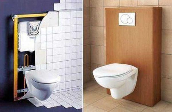 The block installation for a toilet or bidet is attached to a solid wall