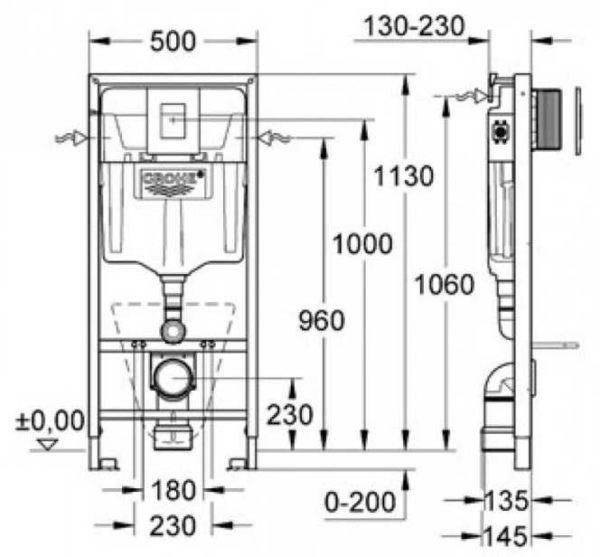 Dimensions of Grohe Rapid Sl installation 