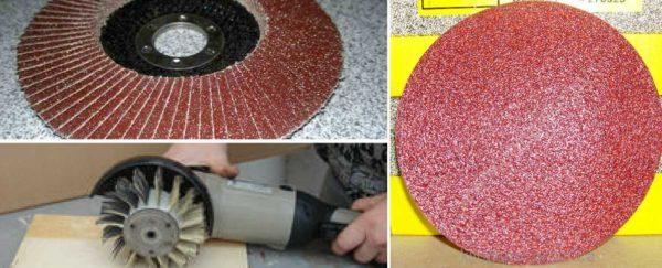 For wood, red sandpaper wheels are used - this is a special abrasive 