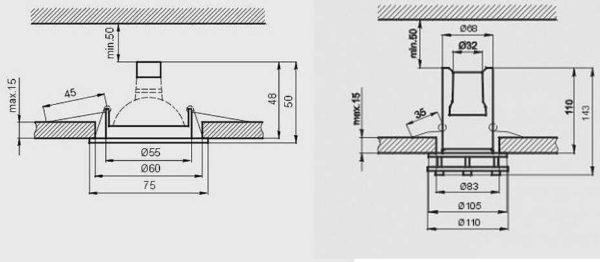 In the first case it is enough to lower the ceiling by 10 cm, in the second case - by 16 cm