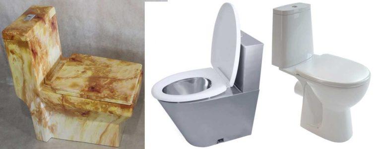 Toilets made of different materials: stone, faience, porcelain