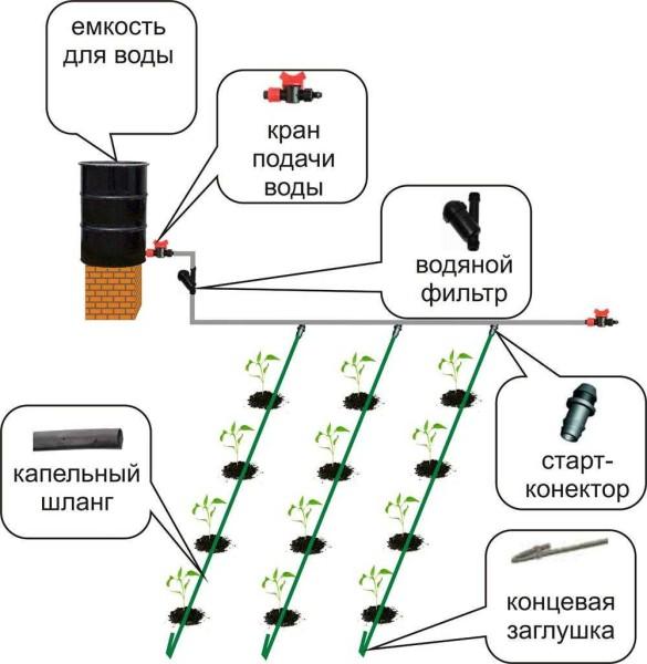 Scheme of drip irrigation from a barrel is easily realized with your own hands