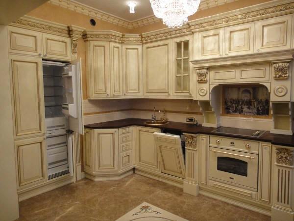 White or milk-colored kitchen furniture fronts