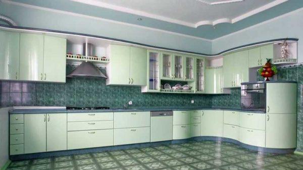 Kitchen in green colors: monochrome option to call boring will not work