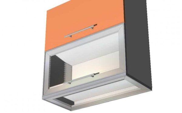 Make the cabinets double bottomed, install a fluorescent light inside, and fix the glass to aluminum corners