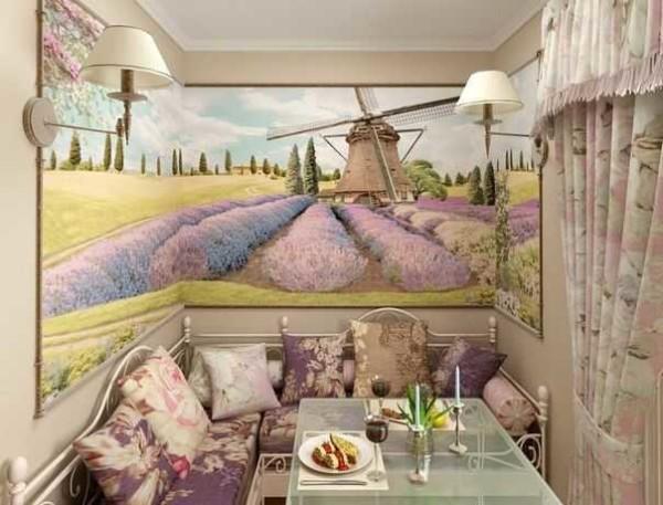 Beautiful landscape - photo wallpaper in the interior of the kitchen in the style of Provence