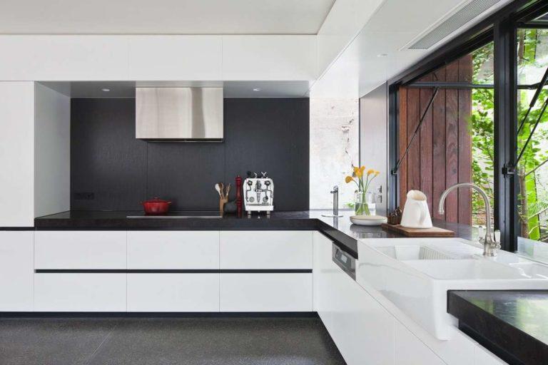 Kitchen in black and white color - use shade of dark graphite