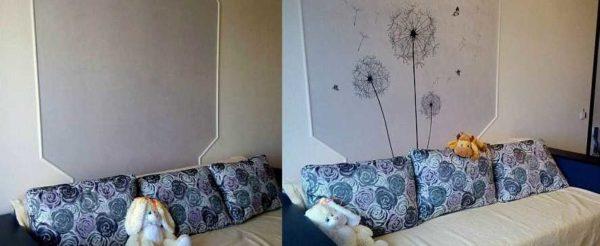 Even the simplest stickers - like dandelions - make the interior more expressive 