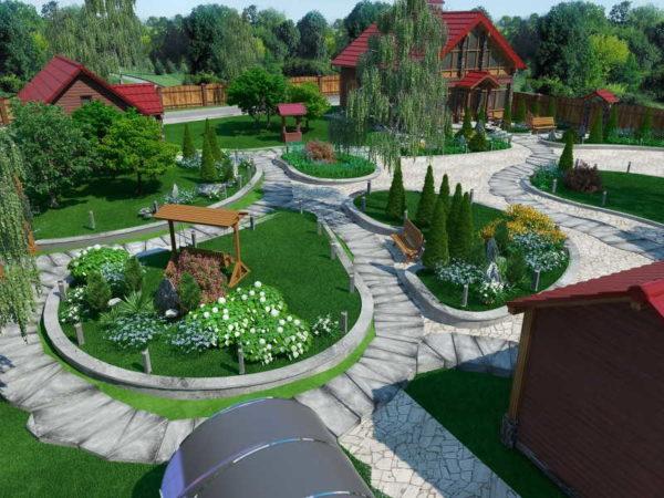 This house yard design is made in the program: 3D version 