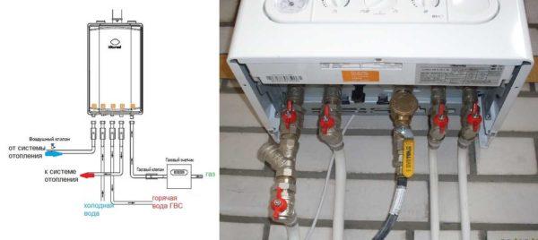 Example of wall mounted gas boiler piping