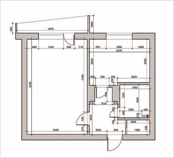 Plan of the apartment before renovation with dimensions