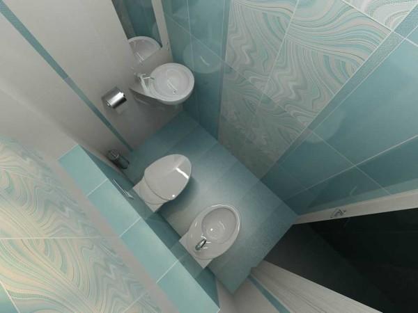 Another variant of the arrangement of sanitary ware - along the long wall toilet and bidet, sink - in the corner