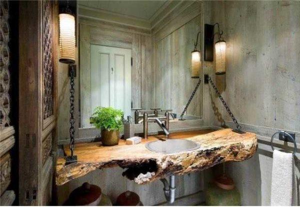 This bathroom is stylistically at the intersection of loft and eco