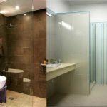 A glass partition is a way to highlight an area without making a small bathroom even smaller