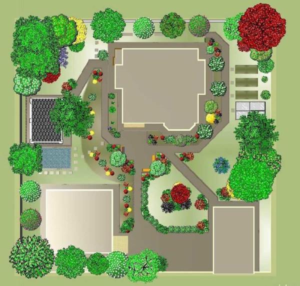 Landscaping plan for a square plot of a country house