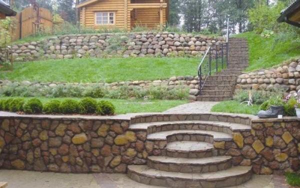 Slope leveling with retaining walls