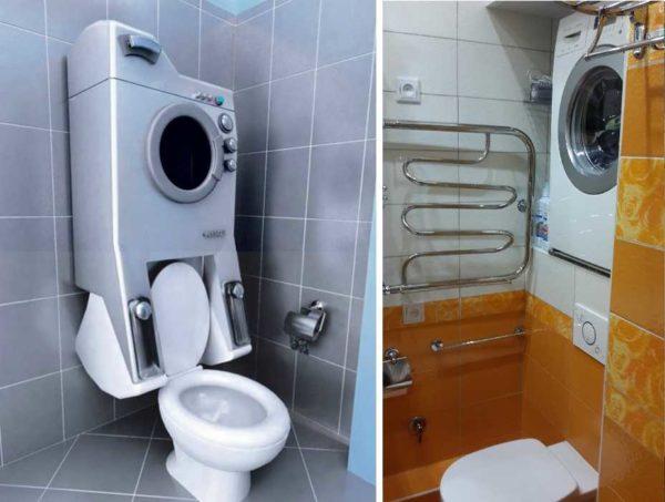 Unconventional options for placing the washing machine in the bathroom 