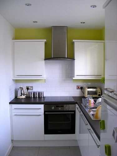 Layout of a small kitchen with refrigerator