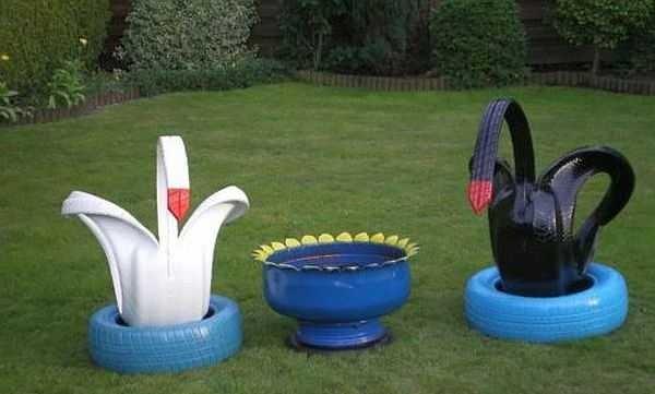 Swans made of tires