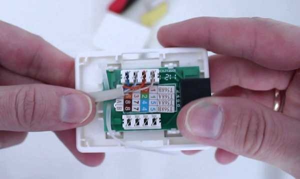 Connection of RJ-45 internet socket and crimping of the connector