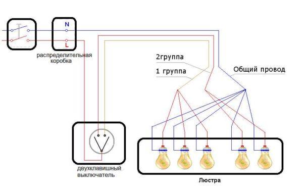 Connecting a five-arm chandelier to a double (two-key) switch