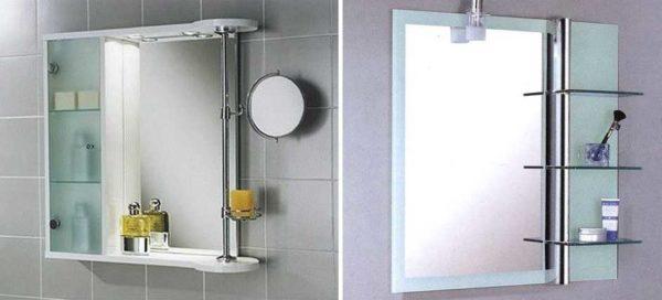 Bathroom shelves with mirror: with and without a base