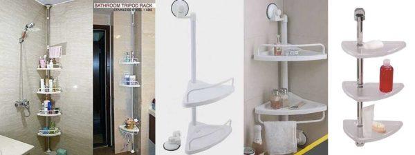 Bathroom corner shelves on a rod