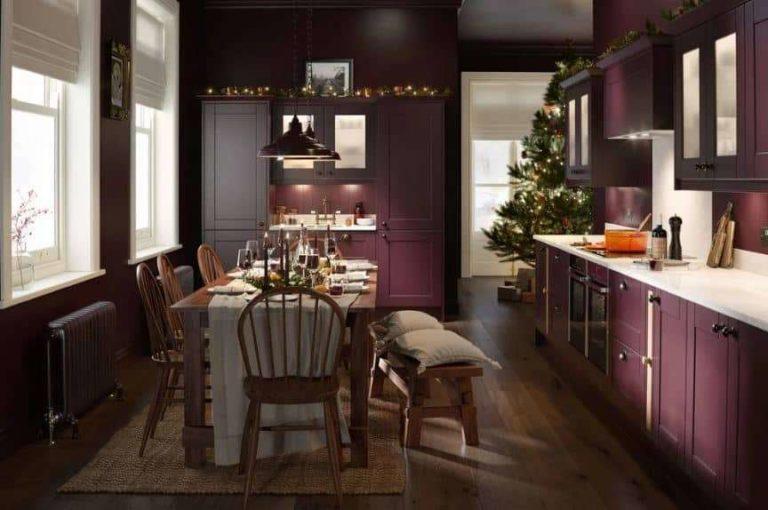 Purple and lilac combines with the color of wood