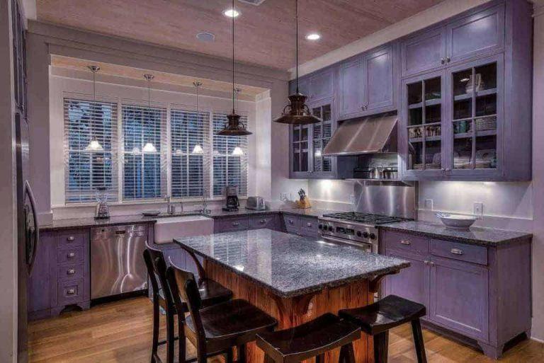 Light, gray-purple color in the design of a small kitchen