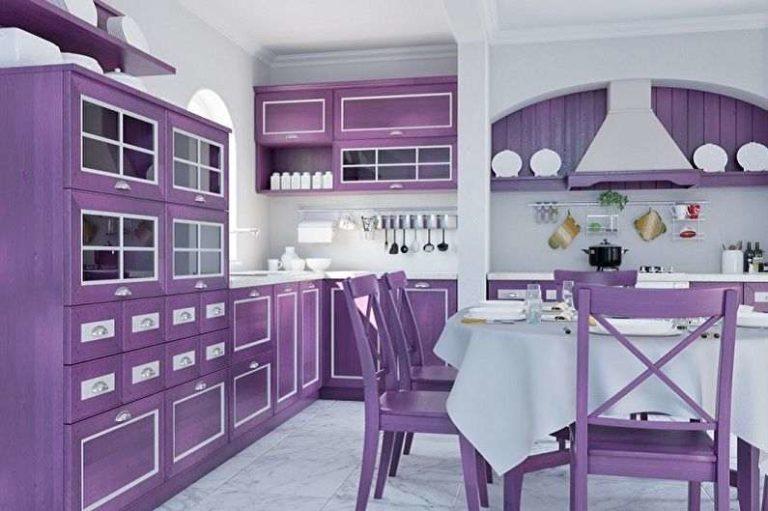 Pastel shades of purple and lilac in kitchen interiors