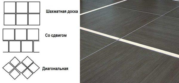 Layout options for square floor tiles