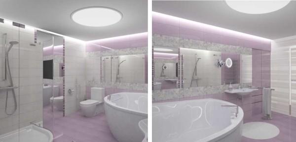 Bathroom design in white and pink color