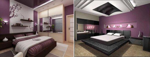 Accent purple wall in a bedroom. The reception is the same, but because of the different accompanying colors 