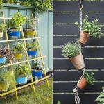 It is not difficult to make a lattice out of slats. It is even easier to hang flower pots on it