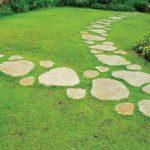 In this form, the flagstone walkway does not break up the lawn, and it is comfortable to walk on