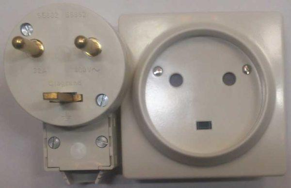 Power plug and socket, rated for 32 A