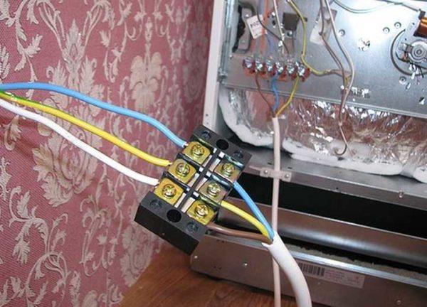 Using the terminal block for electrical connection of the oven