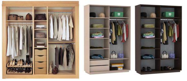 Interior layout of a two- and three-door wardrobe