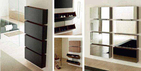 Wall-mounted shoe cabinet for hallway with folding shelves