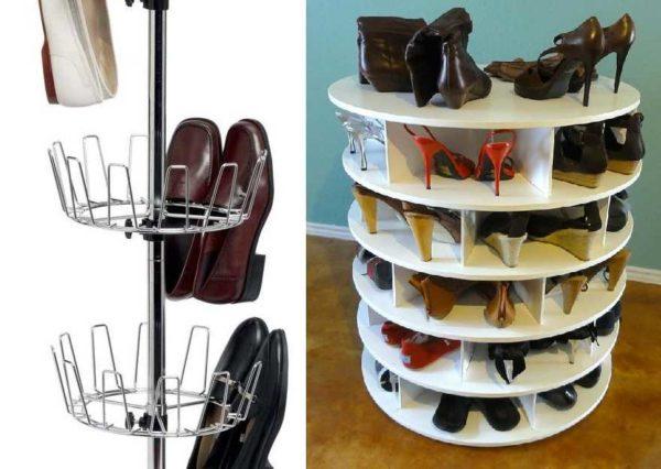 A swivel shoe shelf is a good idea to make the best use of floor space