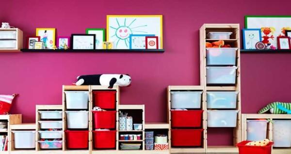 Different racks are assembled into toy storage systems