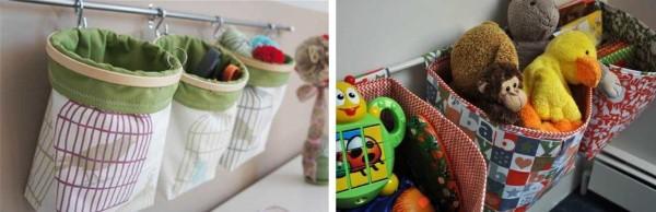 Pockets or pouches on a tube - another idea for storing toys in the nursery