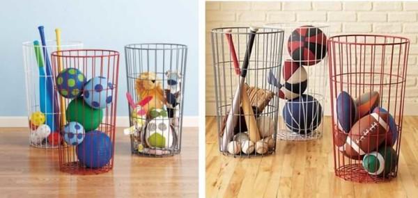 Wire basket for storing sports equipment and large toys