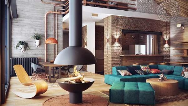 Even fireplaces come in the loft style