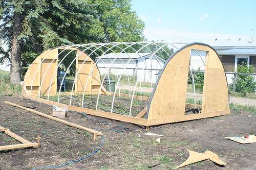 How else to make an entrance to an arched greenhouse