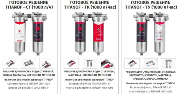 Bundles of different types of Titanof filters, including those with a titanium filter element 