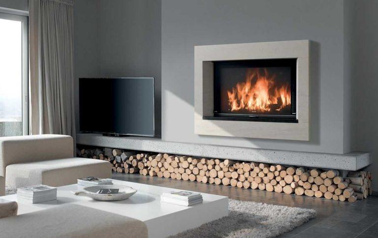 Built-in, enclosed fireplace