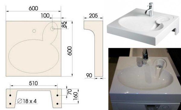 Sink over the washing machine with side and rear drains - PAA CLARO