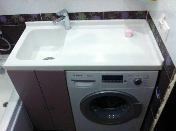 Sink over the washing machine with worktop