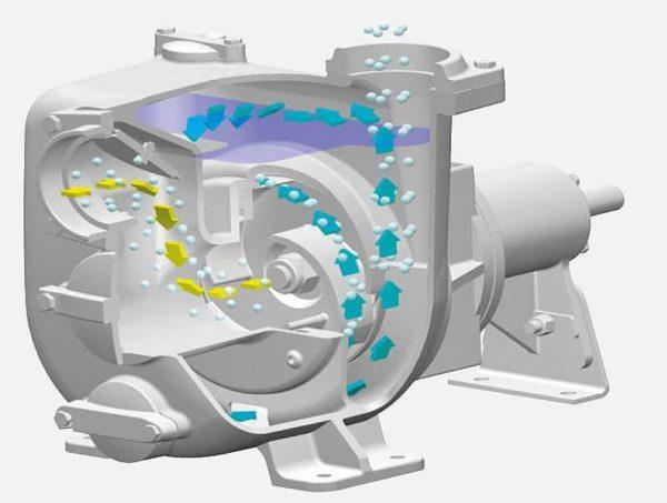 Schematic of water flow in a centrifugal pump